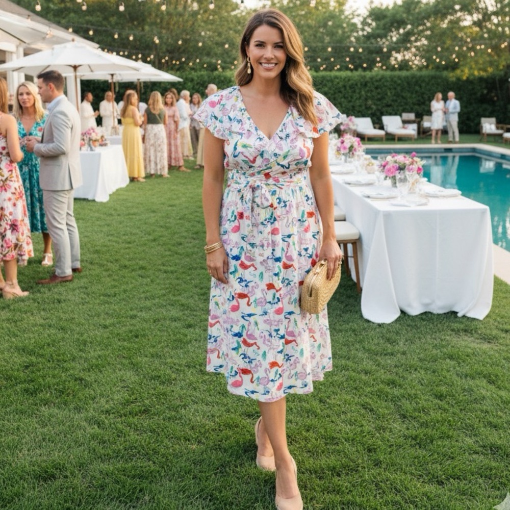 Tanya Taylor Multicolor Flamingo Patterned Dress